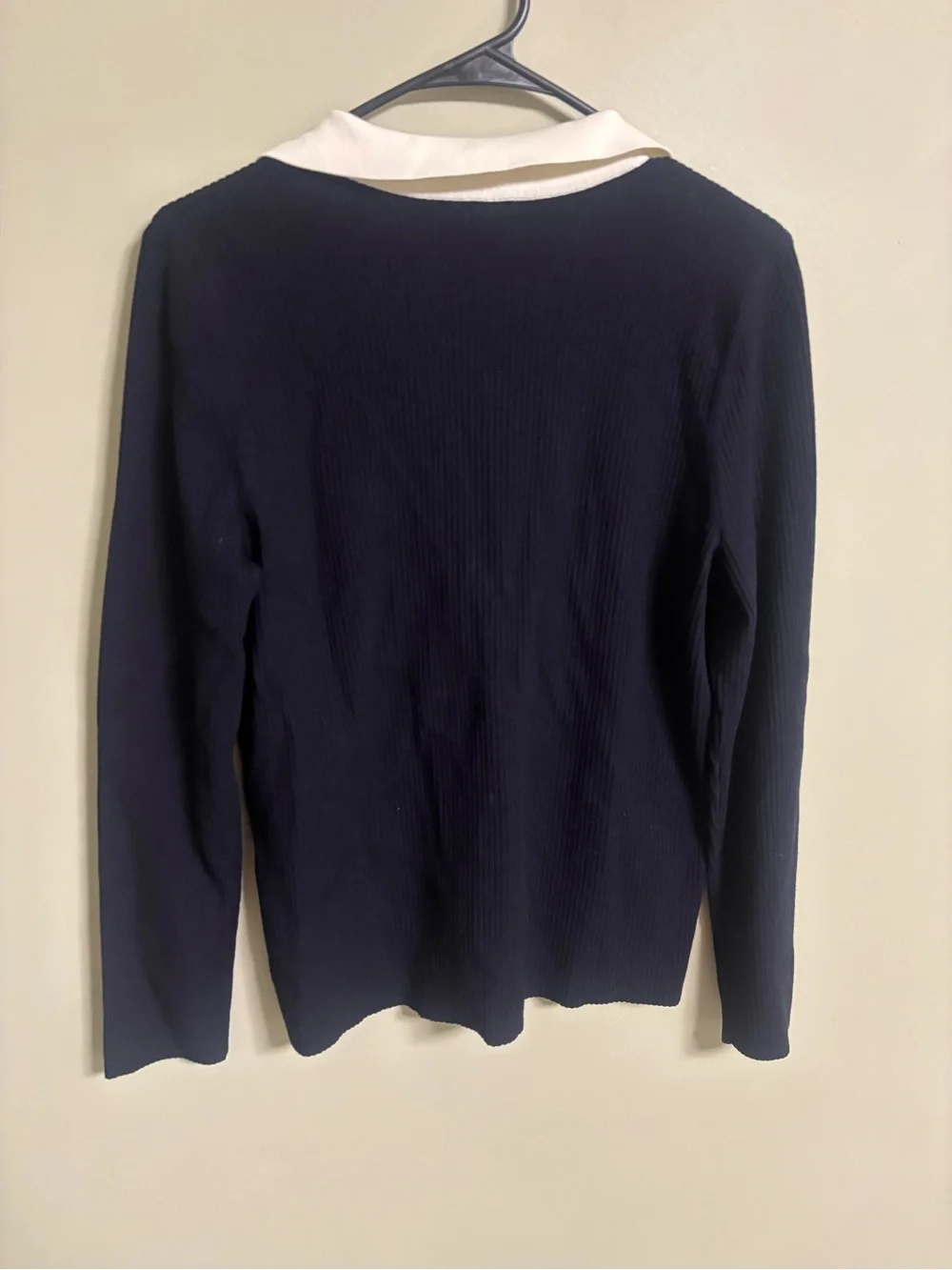 Talbots Collared Cardigan Ribbed Size Large Dark Navy Button Up Preppy Nautical - Picture 7 of 8